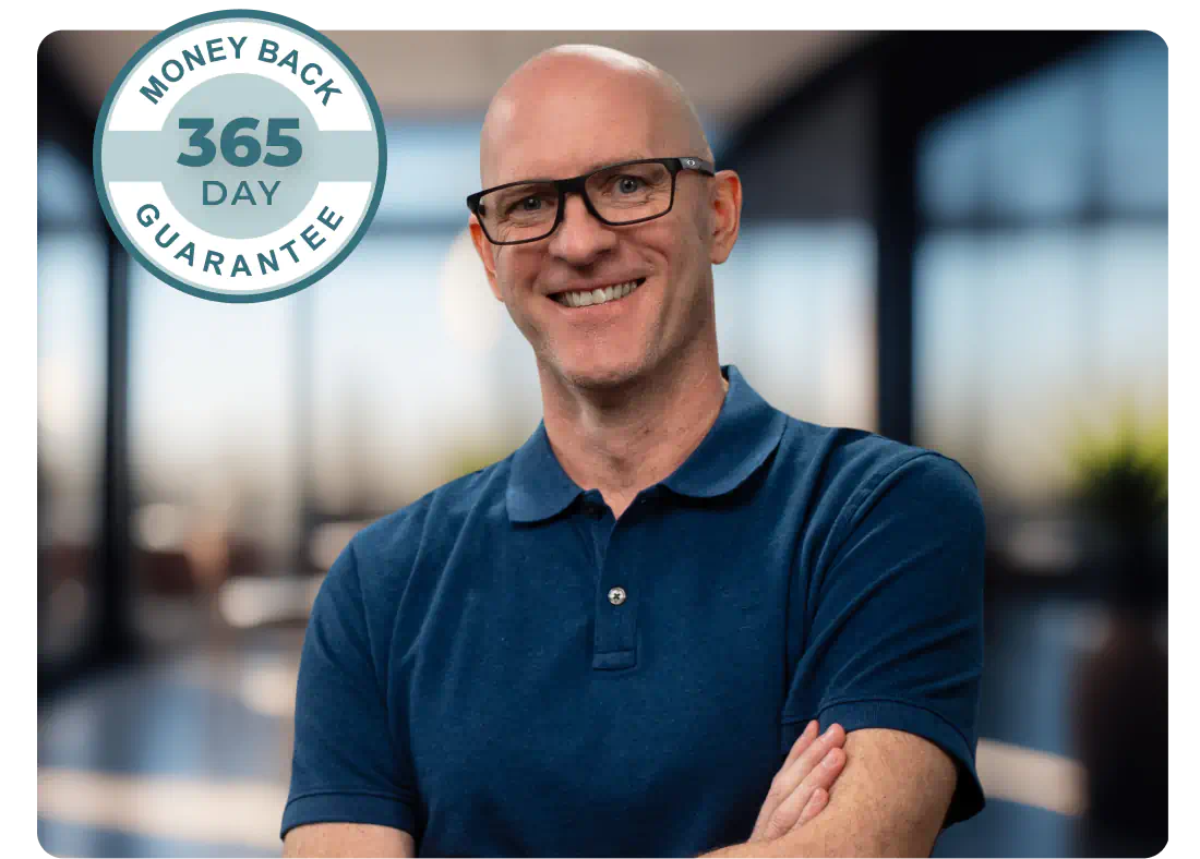 Dr. Ian Tullberg, MD, endorser of Lymph System Support, with 365-day money-back guarantee badge