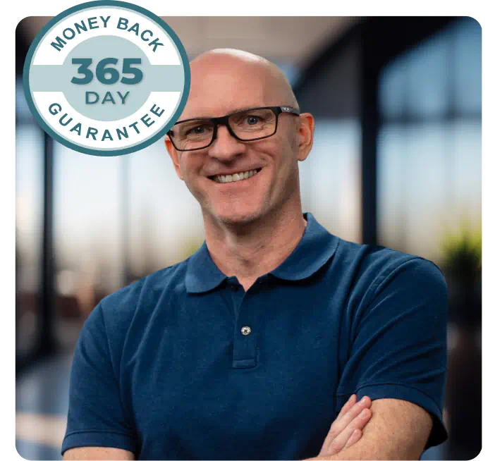 Dr. Ian Tullberg, MD, endorser of Lymph System Support, with 365-day money-back guarantee badge