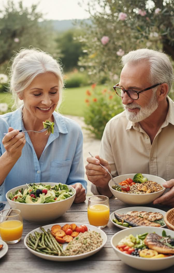 Happy couple enjoying healthy meal