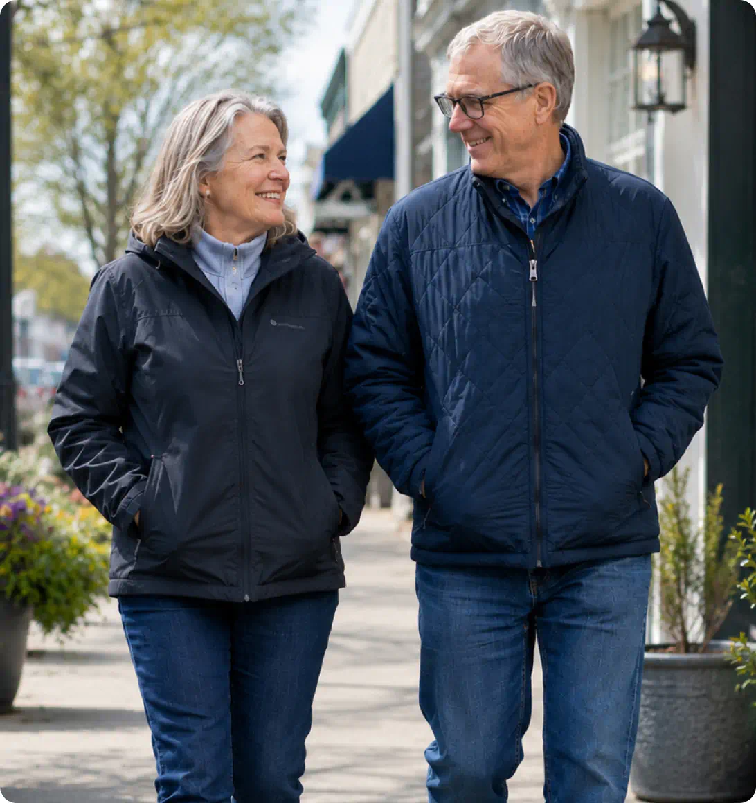 happy couple walking outdoors