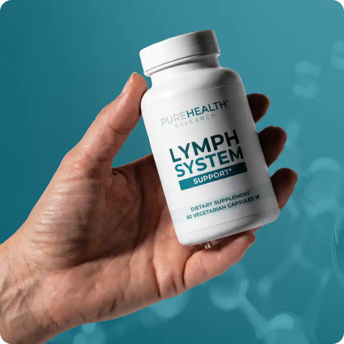 Hand holding Lymph System Support bottle