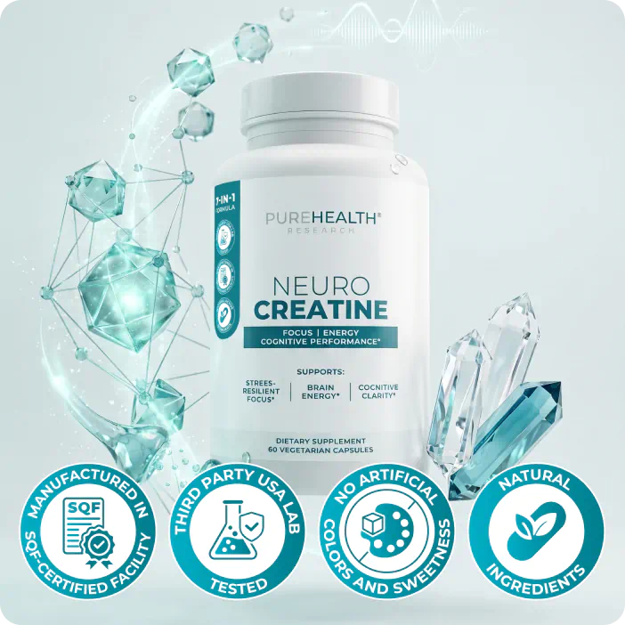 NeuroCreatine bottle with quality badges