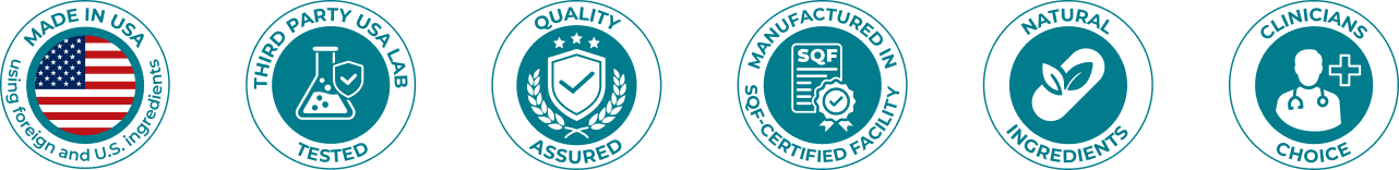 Made in USA, third-party USA lab tested, quality assured, manufactured in SQF-certified facility, natural ingredients, clinicians choice
